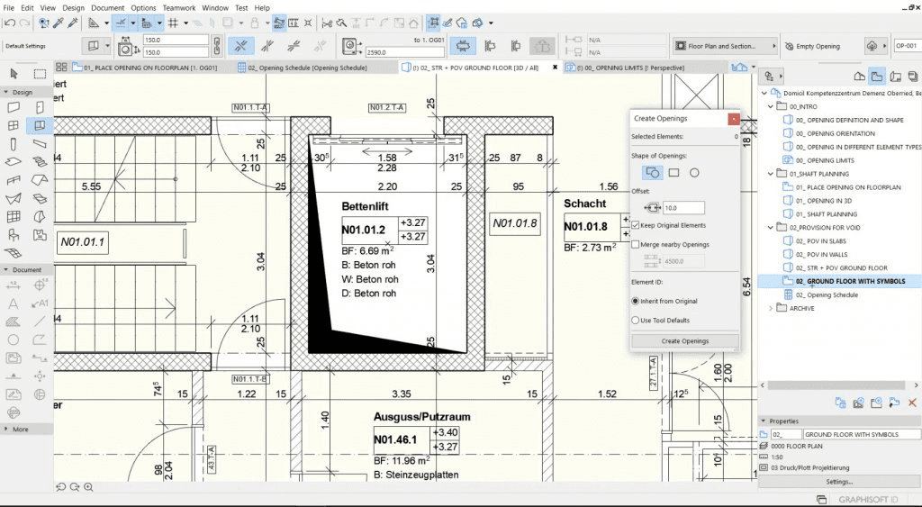 Interfaz de usuario dentro de Archicad.
